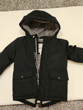 Cat & Jack Black Hooded Puffer Coat with Faux-Fur Lining